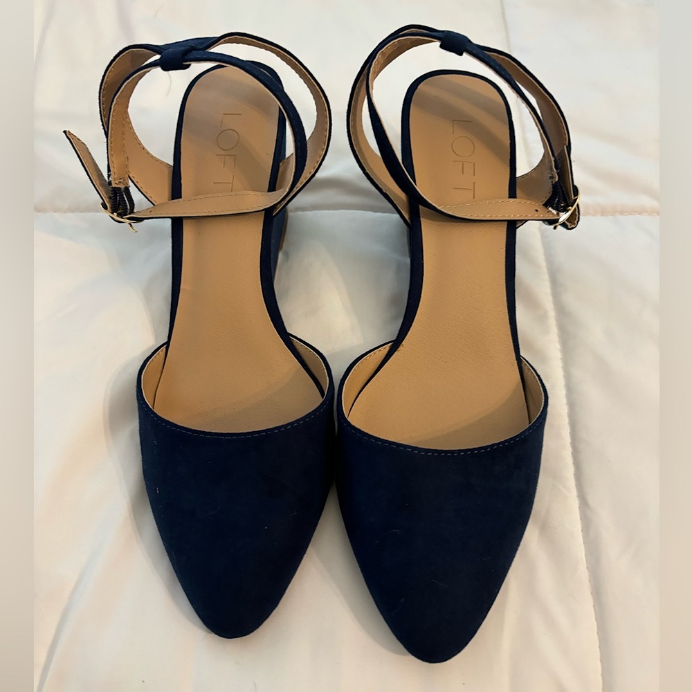 LOFT Dark Blue Suede Pointed Wedges